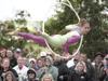 A member of Cirque De La Vie performs for the opening day crowd at the Alaska State Fair in Palmer Thursday afternoon. You can catch the acrobatic act daily at 2, 4 and 6 p.m. in Pioneer Plaz