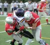 Wasilla's Caleb Wolfe (10) and Zach Garnett (1) make a tackle during a loss to Lathrop earlier this season. Wasilla hosts Colony in a key Railbelt Conference game tonight at 7 p.m. at WHS. Fo