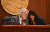 Speaker of the House Cathy Tilton, R-Wasilla, and Senate President Gary Stevens, R-Kodiak, talk before a joint session of the Alaska Legislature on Tuesday, Feb. 7, 2023, at the Alaska State 