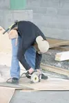 Skateboard pro and facility engineer Benji Galloway constructs
new skate board ramps for a special competition to be held at the
Alaska State Fair this month. Photo by AMY MENEREY/
Frontiersm