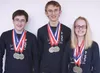 Mat-Su Career and Technical High School students Jacob Cucinello (freshman), Lucas Arthur (sophomore) and Ariel Hasse (senior) show off their years of experience on winning and podium-placing