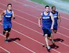 Palmer's Dustin Eley (above) leads a pair teammates, Mike Weber
and Cleo Munoz, in the 100-meter dash. Colony's Stevie McDowell
(left) sprints to the finish in the 100. McDowell and Eley each
