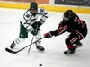 Kenais’ Ethan Tree tries to poke the puck away from Colony’s Boston Weiland during a 6-6 tie Friday, Dec. 8, 2023, at the Menard Arena in Wasilla. Bruce Egleston/matsusports.net