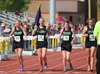 From left to right: Coleen Geraghty, Jordyn Block, Jill Bowker and Cathelyne Powers finish their victory lap after winning the 3,200-meter relay at the ASAA/First National Bank of Alaska 2016