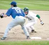 JEREMIAH BARTZ/Frontiersman Scott Arthur dives back into first
during a game against the Anchorage Glacier Pilots last season.
Arthur is back with the Miners for another summer.