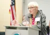 ROBERT DeBERRY/Frontiersman City council candidate Mary Kvalheim
takes her turn Monday evening during a Wasilla candidates forum at
the Wasilla Multi-Use Sports Complex.