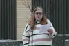 Willow Library Director Julie Mitchell address the crowd.