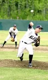 Alaska Road Warrior hurler Matt Smith fires a pitch during the
Warriors' 4-2 loss to West on Tuesday. Photo by JEREMIAH BARTZ/
Frontiersman.