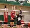 Wasilla's Kamryn Broach, right, reaches for the block during a 3-1 loss to Colony last week. Colony and Wasilla are the top 2 seeds in the Northern Lights Conference Championships, which star