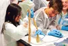 Makailyn Cabales and Vincent Smedley watch as food passes through the last step of the digestive system June 26 as part of a summer science camp offered by Mat-Su College. A final “Crime Scen