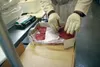 Plant manager Frank Huffman “breaks” pig carcasses in this Frontiersman file photo at Mount McKinley Meat and Sausage in November of 2015.  Brian O'Connor/Frontiersman