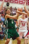 Colony's Mary Klapperich has the ball ripped from her hands during Friday's semi final match against the Wasilla Warriors at the Northern Lights Conference Championships basketball tournament