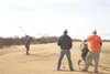 MATT TUNSETH/Frontiersman Scott Stanifer hits his drive on the
first hole at Fishhook Golf Course in Palmer Sunday afternoon as
playing partners Chris Settle and Philip Meier look on. The cou
