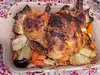 An overnight marinade results in a deeply flavored roast chicken and delicious root vegetables that have been cooked in the drippings from the chicken.  Photo courtesy of Patty Schied