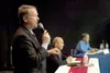 Gubernatorial candidate Ralph Samuels speaks during Thursday’s
debate as opponents Bill Walker and Gov. Sean Parnell listen.
ROBERT DeBERRY/Frontiersman