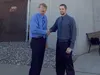 Wasilla Mayor Bert Cottle congratulates MatCom dispatcher Jacob Butcher in front of the Wasilla Police Department. Butcher was given a letter of commendation from the city of Wasilla for his 
