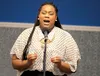 Oreanna Powell holds a note as she performs with the Shiloh Young Adult Choir during the 11th annual Mat-Su Martin Luther King Jr. Foundation Celebration Monday afternoon at Valley Performing