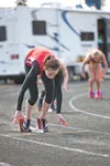 Wasilla’s Peggy Mathis springs off the starting block during the girls 400-meter dash at Monday’s 2013 Last Chance Qualifier at Wasilla High School. ROBERT DeBERRY/Frontiersman.com