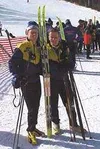 John Heimerl (left) and Tammy Heimerl (right) take a break from
competition in a cross-country skiing race last season. Photo
courtesy of Bill McDonnel.