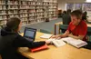 Mat-Su College students Luke Daniels, right, and Hailey Samis study together in the school's library on Wednesday, Jan. 20. University of Alaska President Jim Johnsen visited the campus that 