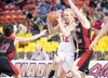 Wasilla senior Alexis Imoe drives to the basket during the Warriors’ win over the Juneau-Douglas Crimson Bears during the 2013 ASAA/First National Bank 3A/4A State Basketball Championships. I