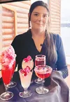 Courtney Johansen, bartender at Everett’s in Wasilla, shows off the three-drink mimosa flight she created for Valentine’s Day. It is available now and also comes in a non-alcoholic version. M