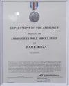 The Commander’s Public Service Award, given to civilians who are not employed by the Department of the Air Force and who have either aided in realizing specific achievements, major projects, 
