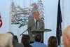 Alaska Gov. Bill Walker addresses the crowd at a Palmer Chamber of Commerce luncheon at the Alaska State Fairgrounds during the state fair. On Thursday, Walker declared a state of emergency a