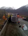 A Big State Logistics Inc. tanker truck rolled Thursday
afternoon on the Glenn Highway near Chickaloon, near Mile 78,
spilling about half of its 8,800-gallon load of No. 1
ultra-low-sulfur di