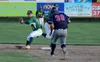 Chugiak's Luke Coffey tries to duck as Mat-Su infielder Brandon Chinea turns a double play during Chugiak-Eagle River's 4-3 win over the Miners Thursday night at Hermon Brothers Field in Palm