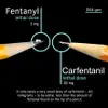 Fentanyl vs Carfentanil. Carfentanil is a white, powdery drug closely resembles other substances like fentanyl or cocaine, estimated to be 100 times more potent than fentanyl. Courtesy DEA.go