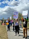 Mat-Su Pro Choice Rally supports hold up signs along the Parks Highway Saturday to protest the leaked SCOTUS draft that could overturn Roe v. Wade Katie Stavick