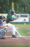 Mat-Su infielder A.J. Simcox bunts the ball during a win over the Chugiak Chinooks last week at Hermon Brothers Field. On Wednesday at Loretta French Field in Chugiak, Simcox hit a grand slam