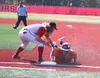 Palmer’s Luke Guggenmos slides underneath the tag of Wasilla’s Clancey O’Donnell during a 9-3 loss to the Road Warriors in the Todd Ryan Memorial semifinals. Jeremiah Bartz/Frontiersman