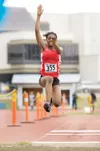 ROBERT DeBERRY/Frontiersman Wasilla long jumper Dajanae Harris
jumps a distance of 16-feet, 1-inch to take the win in the Northern
Lights Conference Championships track and field meet last we