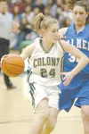 Colony guard Allie Grazulis looks to score in a game against the
Palmer Moose last season. A junior, Grazulis will be counted on
heavily for scoring this season by the Knights, which had a st