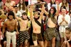 Fans in costumes cheered for the Wasilla Warriors during a match against the Palmer Moose Tuesday at Wasilla High School. Jeremiah Bartz/Frontiersman