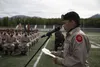 Alaska Military Youth Academy Cadet Naomi Goodloe, honor graduate, addresses the graduating cadets at AMYA's graduation ceremony, held at the Bartlett High School Football Field in Anchorage,