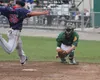 Mat-Su Miner catcher Josh Meyer tries to get back to home plate before Chugiak's Steven Karkenny scores during Mat-Su's 5-3 win over Chugiak July 9 at Hermon Brothers Field in Palmer. Jeremia