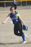 Chihiro Hatayama unleashes a pitch during a recent Palmer High softball game. Hatayama is a foreign exchange student from Hokaido, Japan, and member of the Palmer varsity softball team. MARK 