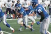 Palmer fullback Wayne Hershman takes the handoff from quarterback Justin Roth during a loss to Soldotna Aug. 22 at Palmer High School. Mark Kelsey
