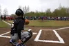 Palmer Little League President Dave Combs threw out the ceremonial first pitch to majors catcher Reed Craner. Tim Rockey/Frontiersman