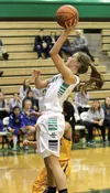 Colony senior Faith Farris puts up a shot during a 50-27 win over Kodiak at Colony High Jan. 30. Farris scored 23 points during the win, and followed with 12 points during a 48-40 victory ove