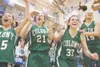 The Colony Knights girls varsity basketball team explodes off
the bench after beating Wasilla for the Northern Lights Conference
championship Saturday at Palmer High School. (ROBERT
DeBERRY/F