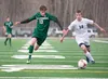 Colony midfielder Ben Atkinson races to take possession of the ball during Thursday’s game against the Grace Christian Grizzlies at Colony High School. ROBERT DeBERRY/Frontiersman.com