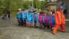 Above, performers in the Green Light Circus recital held May 25
at the Don Sheldon Arts Hangar in Talkeetna prepare to enter the
stage as a giant "spectipillar." Twenty-three children partici