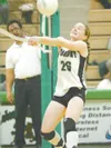 ROBERT DeBERRY/Frontiersman Colony Knight Siobahn Johanson keeps
the ball in play during the final game against the North Pole
Patriots Thursday evening at Colony High School.