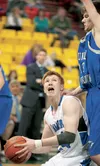 Palmer senior forward Brian Selmer looks for a shot during Palmer’s consolation semifinal game against the Thunder Mountain Falcons Friday at the ASAA/First National Bank 4A State Basketball 