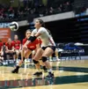 Wasilla libero Emily Cizek recieves a serve during a 3-0 loss to Dimond during the first day of the ASAA/First National Bank 4A State Volleyball Championships Thursday, Nov. 15, 2019, at the 