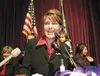 ROBERT DeBERRY/Frontiersman Gov. Sarah Palin speaks to
supporters after winning the election in Nov 2006.